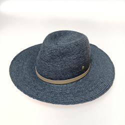 ◎◎ HELEN KAMINSKI HINA Iconic Raffia Braid ストローハット 中折れ帽子 ネイビー Bランク