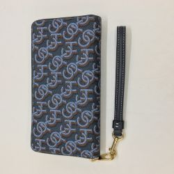 ◎◎ COACH コーチ ラウンドファスナー財布　シグネチャー モノグラム プリント CF521 ネイビー Aランク