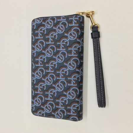  COACH コーチ ラウンドファスナー財布　シグネチャー モノグラム プリント CF521 ネイビー