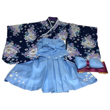  Catherine Cottage  袴3点セット　上衣　袴スカート　帯 ネイビー×スカイブルー