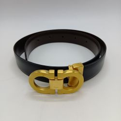 ◎◎ Ferragamo フェラガモ ダブルガンチーニ ベルト ブラック×ゴールド(金具) Bランク
