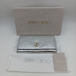 ◎◎ JIMMY CHOO ジミーチュウ マルティナ 長財布 JCロゴ クロコ型押し シルバー Cランク