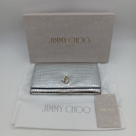  JIMMY CHOO ジミーチュウ マルティナ 長財布 JCロゴ クロコ型押し シルバー
