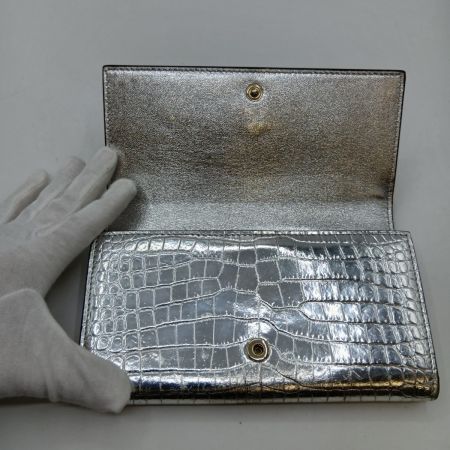  JIMMY CHOO ジミーチュウ マルティナ 長財布 JCロゴ クロコ型押し シルバー