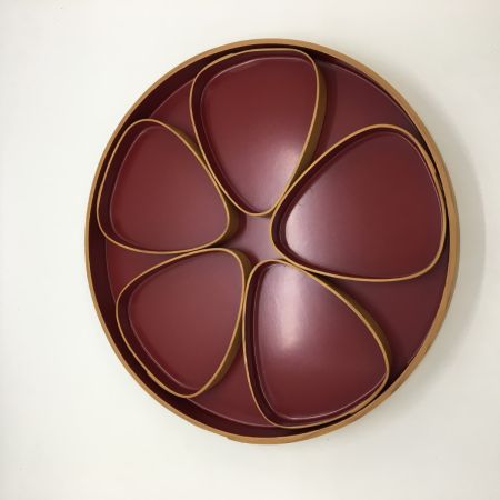   秋田杉による大館曲げわっぱ 幸助曲げ師  丸盆と小皿５枚 