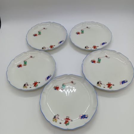  FUKAGAWA　SEIJI　co.,ltd 深川製磁 唐子あそび 波型 中皿 5枚セット 5号皿