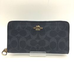 ◎◎ COACH コーチ ラウンドファスナー財布 シグネチャー C4452 ネイビー Bランク