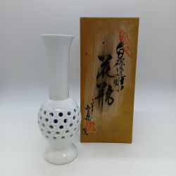 ◎◎  三川内焼 十三代福本玉泉作 白磁 透彫 花瓶 Cランク