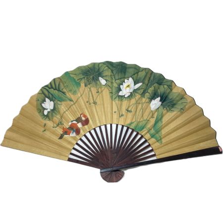  巨大扇子 大扇子 飾り扇 蓮の花 オシドリ 幅157cm