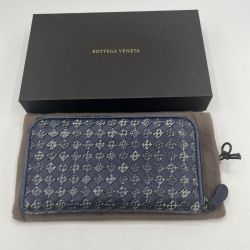 ◎◎ BOTTEGA VENETA ボッテガヴェネタ イントレチャート パイソン×レザー ラウンドファスナー 長財布 S01921363V  ネイビー 箱付 Cランク