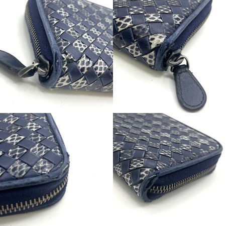  BOTTEGA VENETA ボッテガヴェネタ イントレチャート パイソン×レザー ラウンドファスナー 長財布 S01921363V  ネイビー 箱付