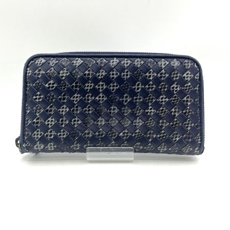  BOTTEGA VENETA ボッテガヴェネタ イントレチャート パイソン×レザー ラウンドファスナー 長財布 S01921363V  ネイビー 箱付