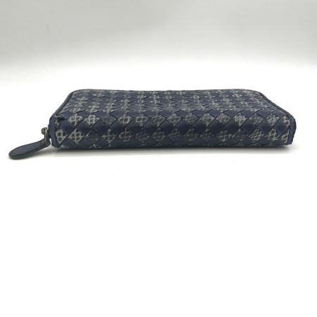  BOTTEGA VENETA ボッテガヴェネタ イントレチャート パイソン×レザー ラウンドファスナー 長財布 S01921363V  ネイビー 箱付