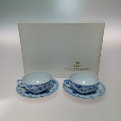 ◎◎ ROYAL COPENHAGEN ロイヤル・コペンハーゲン ブルーフルーテッド ハーフレース ティーカップ&ソーサー 220ml 2客セット Bランク