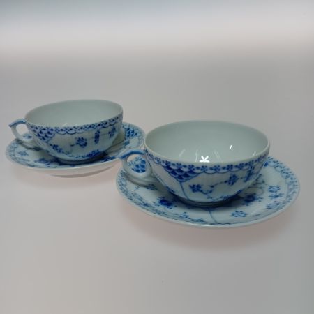  ROYAL COPENHAGEN ロイヤル・コペンハーゲン ブルーフルーテッド ハーフレース ティーカップ&ソーサー 220ml 2客セット