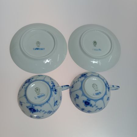  ROYAL COPENHAGEN ロイヤル・コペンハーゲン ブルーフルーテッド ハーフレース ティーカップ&ソーサー 220ml 2客セット