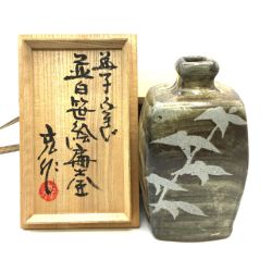 ◎◎  益子焼 木村充作 並白笹絵篇壺 共箱付 中古品 Bランク