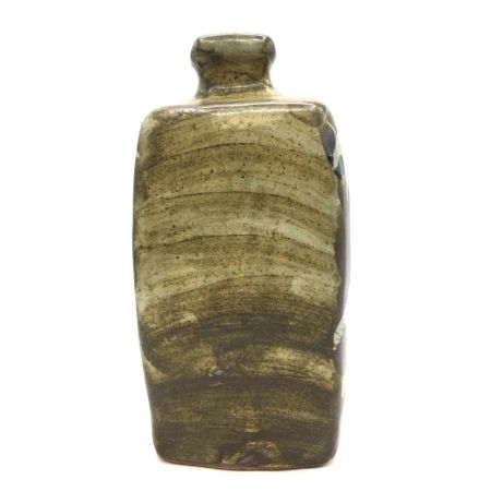   益子焼 木村充作 並白笹絵篇壺 共箱付 中古品