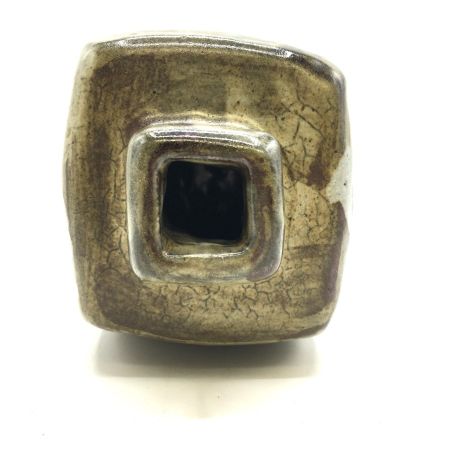   益子焼 木村充作 並白笹絵篇壺 共箱付 中古品