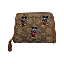 ◎◎ COACH コーチ スモール ジップアラウンドウォレット ミッキーマウス プリント 財布 CN035 ブラウン Bランク