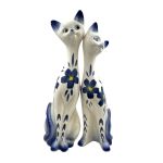 ◎◎  昭和レトロ  猫 陶器  花柄 ペア キズ 欠けあり Cランク