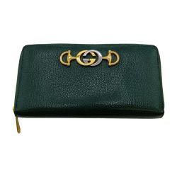 ◎◎ GUCCI グッチ ズゥミ ラウンドファスナー 長財布 570661 1147 グリーン Bランク