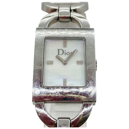  Christian Dior クリスチャンディオール スクエア ピンクシェル文字盤 レディース クォーツ 腕時計 キズ有 D78-109