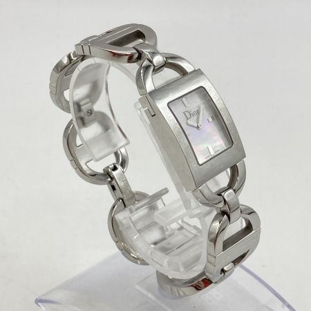  Christian Dior クリスチャンディオール スクエア ピンクシェル文字盤 レディース クォーツ 腕時計 キズ有 D78-109