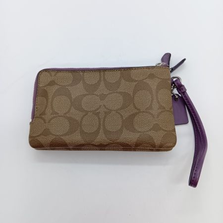  COACH コーチ ダブル コーナー ジップ リストレット シグネチャー キャンバス ポーチ F87591 ベージュ