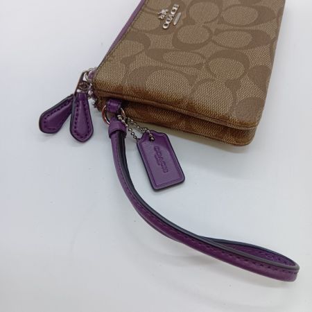  COACH コーチ ダブル コーナー ジップ リストレット シグネチャー キャンバス ポーチ F87591 ベージュ