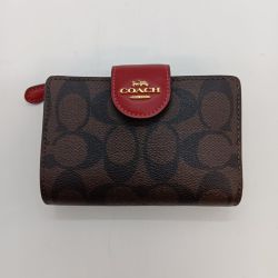 ◎◎ COACH コーチ ミディアム コーナー ジップ ウォレット シグネチャー 2つ折り財布 C0082 ブラウン Aランク