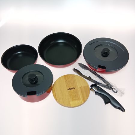  THERMOS サーモス 取っ手のとれるフライパン 9点セット KSA-9A-R レッド