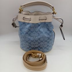 ◎◎ COACH コーチ シグネチャー フィールドバケット 2WAY ショルダーバッグ 巾着 C4693 スカイブルー Bランク