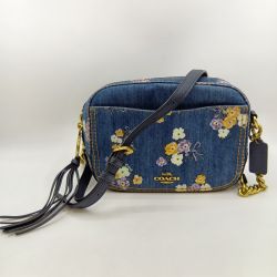 ◎◎ COACH コーチ ショルダーバッグ カメラバッグ デニム フローラル タッセル 68226 ブルー Bランク