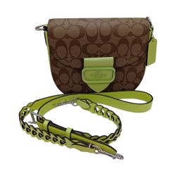 ◎◎ COACH コーチ シグネチャー モーガン サドルバッグ ショルダーバッグ CJ615 ブラウン x イエローグリーン Aランク