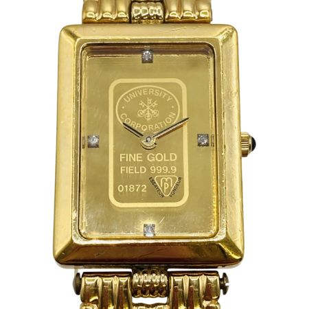  UNIVERSITY ユニバーシティ 9-02026 クォーツ 腕時計 4Pダイヤ FINE GOLD 999.9 キズ多 9-02026