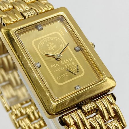  UNIVERSITY ユニバーシティ 9-02026 クォーツ 腕時計 4Pダイヤ FINE GOLD 999.9 キズ多 9-02026