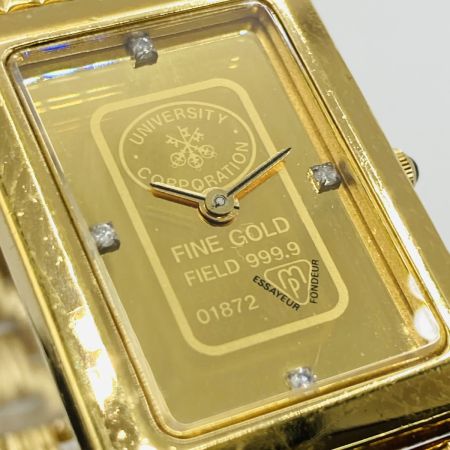  UNIVERSITY ユニバーシティ 9-02026 クォーツ 腕時計 4Pダイヤ FINE GOLD 999.9 キズ多 9-02026