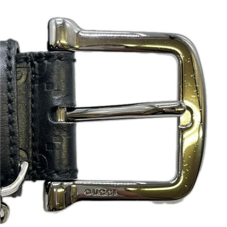  GUCCI グッチ GG柄 シマ レザー メンズ ベルト チャーム付き ブラック