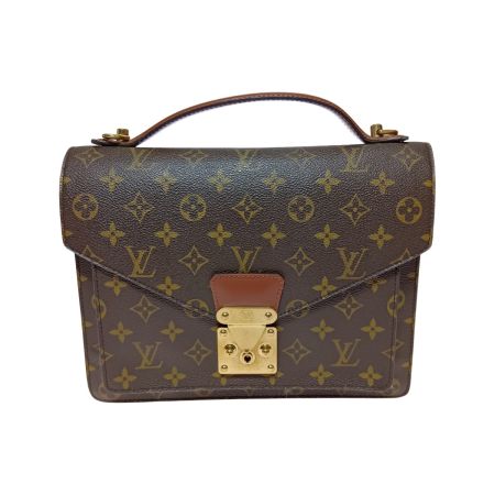  LOUIS VUITTON ルイヴィトン モノグラム モンソー ビジネスバッグ M51185 ブラウン ストラップ欠品 ポケット中ベタつき有
