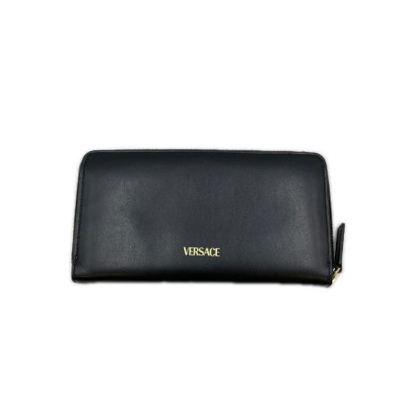  VERSACE ベルサーチ メデューサビギーエンブレム付き ロゴ入りレザーラウンドジッパー長財布 1006265 ブラック 箱付