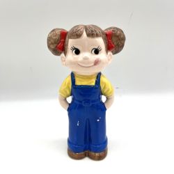◎◎  不二家ペコちゃん貯金箱 陶器製 昭和レトロ 青いオーバーオール Cランク