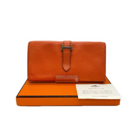  HERMES エルメス ベアン デュプリ 三つ折り財布　箱付き 24N オレンジ