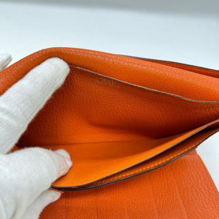  HERMES エルメス ベアン デュプリ 三つ折り財布　箱付き 24N オレンジ