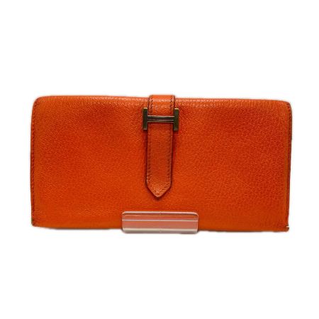  HERMES エルメス ベアン デュプリ 三つ折り財布　箱付き 24N オレンジ