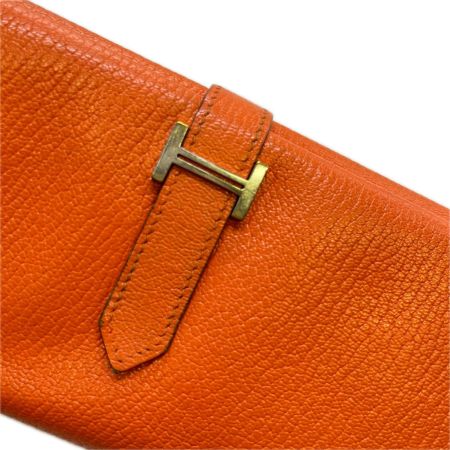  HERMES エルメス ベアン デュプリ 三つ折り財布　箱付き 24N オレンジ