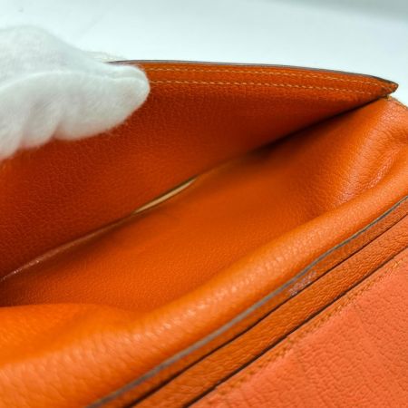  HERMES エルメス ベアン デュプリ 三つ折り財布　箱付き 24N オレンジ