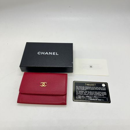  CHANEL シャネル カードケース　レザー 7461027  レッド 箱・ギャランティカード付