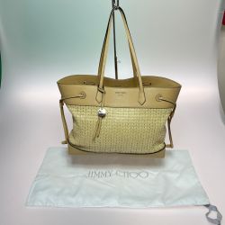 JIMMY CHOO ジミーチュウ カゴバッグ　ラフィアトートバッグ ベージュ Cランク