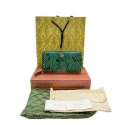 ◎◎ GUCCI グッチ ラウンドファスナー財布 GGマーモント パイソン  456117 グリーン 外箱・袋付き Bランク
